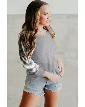 Azura Exchange Топ в стиле пэчворк с камуфляжной полоской S серый