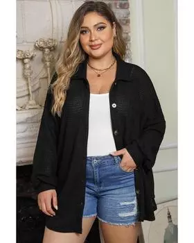 Azura Exchange Черная рубашка большого размера с нагрудным карманом и вафельным узором 2X чёрный