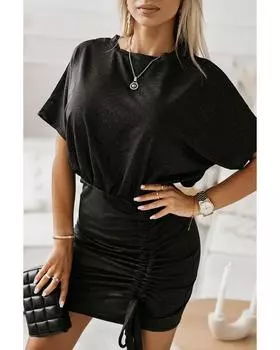 Azura Exchange Черное повседневное мини-платье с круглым вырезом и сборками XL чёрный