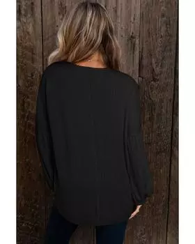 Azura Exchange Черный искусственный трикотажный жаккардовый пухлый топ с длинными рукавами M чёрный