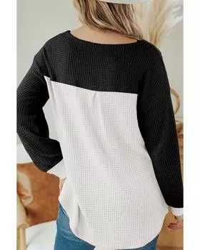 Azura Exchange Черный контрастный цвет вафельный трикотажный топ с длинными рукавами L чёрный