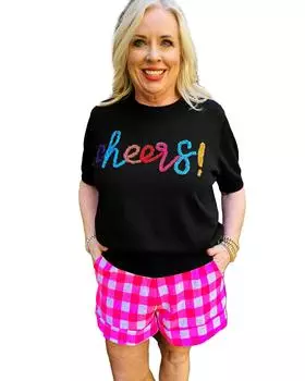 Azura Exchange Черный плюс размер Cheers блестящий мишурный короткий рукав свитер 2X чёрный