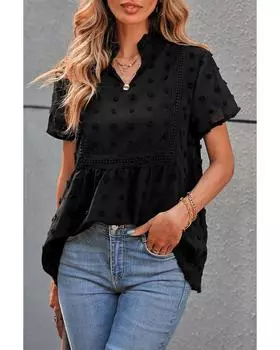 Azura Exchange Черный струящийся топ Swiss Dot с короткими рукавами L чёрный