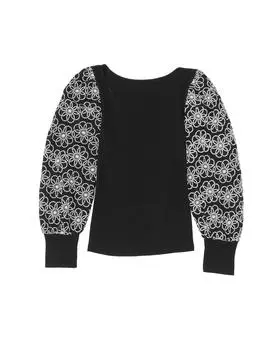 Azura Exchange Черный топ с цветочным принтом и рукавами-фонариками в рубчик M чёрный