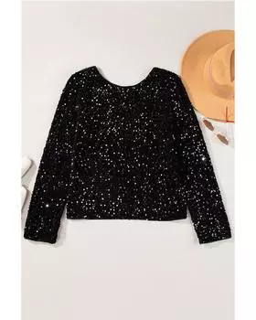 Azura Exchange Черный топ с длинными рукавами и вырезом сзади, украшенный пайетками S чёрный