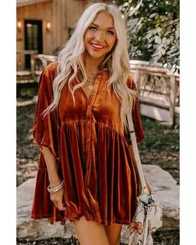 Azura Exchange Каштановый цвет Туника Babydoll с рукавами 3/4 Бархатная рубашка XL каштановый