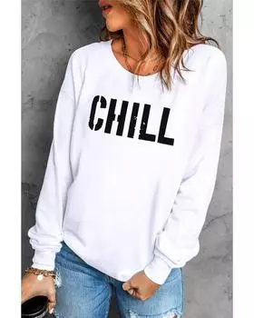Azura Exchange Chill Letters Pattern Sweatshirt with Contrast Trim XL белый