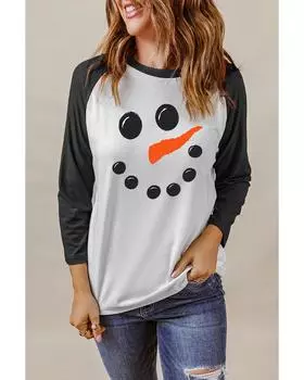 Azura Exchange Christmas Funny Face Print Color Block Top S чёрный