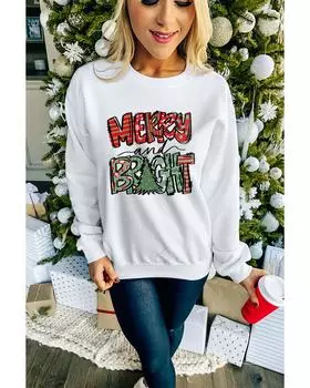 Azura Exchange Christmas Graphic Print Pullover Sweatshirt S белый
