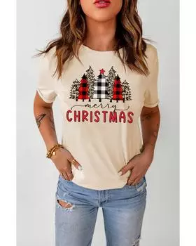 Azura Exchange Christmas Plaid Leopard Graphic Tee M хаки