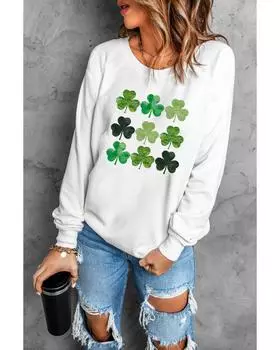 Azura Exchange Clover Print Long Sleeve Sweatshirt 2XL белый