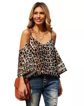 Azura Exchange Блузка с открытыми плечами M леопардовый