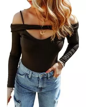 Azura Exchange Cold Shoulder Cut-out Long Sleeve Bodysuit L чёрный