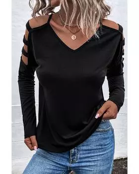 Azura Exchange Cold Shoulder Cut Out Long Sleeve Top L чёрный
