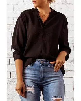 Azura Exchange Collared 3/4 Sleeve Shirt S чёрный