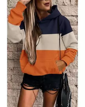 Azura Exchange Color Block Hoodie with Kangaroo Pocket 2XL синий