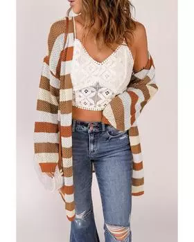 Azura Exchange Color Block Knit Cardigan L коричневый