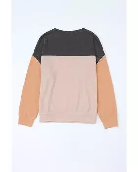 Azura Exchange Color Block Long Sleeve Ribbed Loose Top L чёрный