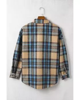 Azura Exchange Color Block Plaid Shirt with Buttoned Details S коричневый