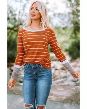 Azura Exchange Color Block Rib Knit Striped Pullover 2XL коричневый