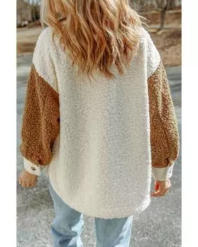 Azura Exchange Color Block Sherpa Shacket with Pockets M коричневый