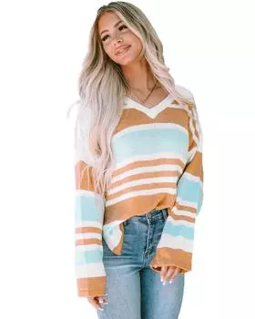 Azura Exchange Colorblock Stripe Long Sleeve Split Sweater L разноцветный