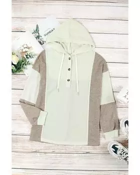 Azura Exchange Contrast Block Waffle Knit Hoodie S абрикосовый