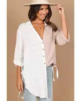 Azura Exchange Contrast Colorblock V Neck Collared Shirt S белый