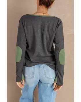 Azura Exchange Контрастная заплатка на локте, серый топ с длинными рукавами S серый