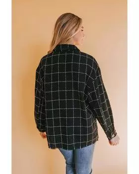 Azura Exchange Contrast Lattice Textured Buttons Flap Pocket Shacket S чёрный