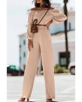 Azura Exchange Crinkle Texture High Waist Two Piece Set XL хаки