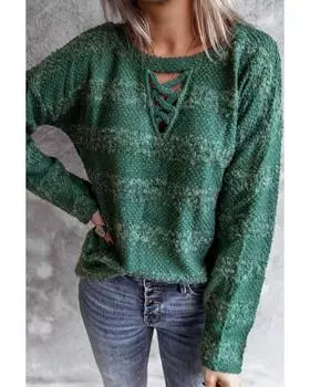 Azura Exchange Пушистый свитер с перекрещивающимися замочными отверстиями S зелёный