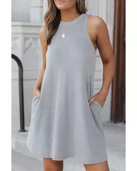 Azura Exchange Crisscross Knit Sleeveless Dress L серый