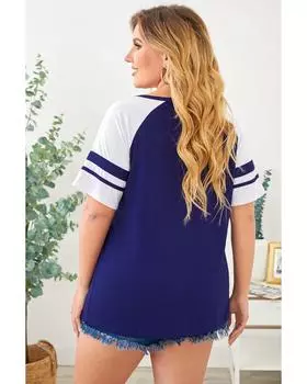 Azura Exchange Crisscross V Neck Raglan Sleeve Tee 2X синий