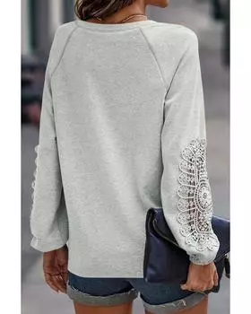 Azura Exchange Crochet Lace Patch Raglan Sleeve Top S серый