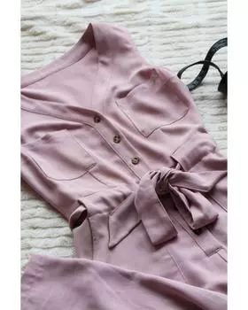 Azura Exchange Укороченный комбинезон без рукавов на пуговицах с поясом XL розовый