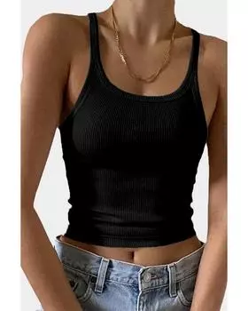 Azura Exchange Cropped Ribbed Knit Tank Top XL чёрный