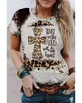 Azura Exchange Cross Graphic Print T-Shirt M леопардовый