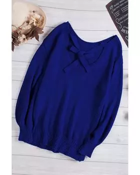 Azura Exchange Cut-out Tie Sweater with Drop Shoulder L синий