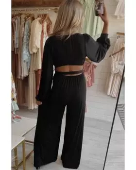 Azura Exchange Cutout Back Wide Leg Jumpsuit S чёрный