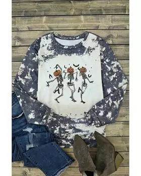 Azura Exchange Dancing Skeleton Tie Dye Long Sleeve Top L разноцветный