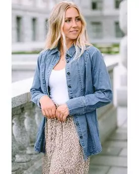 Azura Exchange Джинсовая рубашка-куртка M небесно-голубой