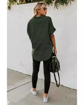 Azura Exchange Denim Shirt with Turn-down Collar 2XL зелёный