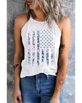 Azura Exchange Майка с графическим принтом американского флага и эффектом потертости 2XL белый