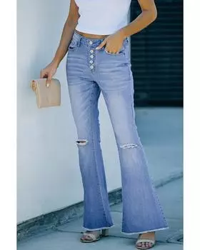 Azura Exchange Distressed Bell Bottom Denims 2XL небесно-голубой