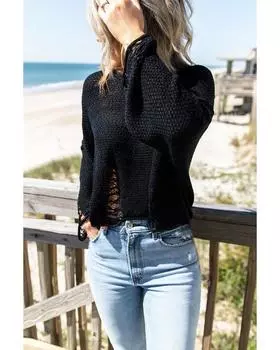 Azura Exchange Distressed Boxy Fit Crop Knit Sweater M чёрный