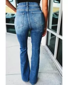 Azura Exchange Джинсы клеш с потертостями и вырезами 8 US синий