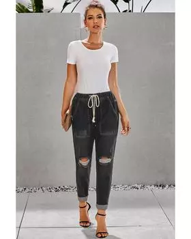 Azura Exchange Джоггеры из потертого денима с карманом M чёрный