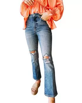 Azura Exchange Distressed Ripped Flare Jeans 10 US небесно-голубой