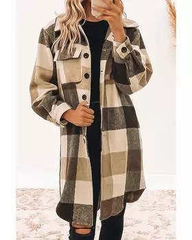 Azura Exchange Длинная клетчатая куртка на пуговицах S хаки